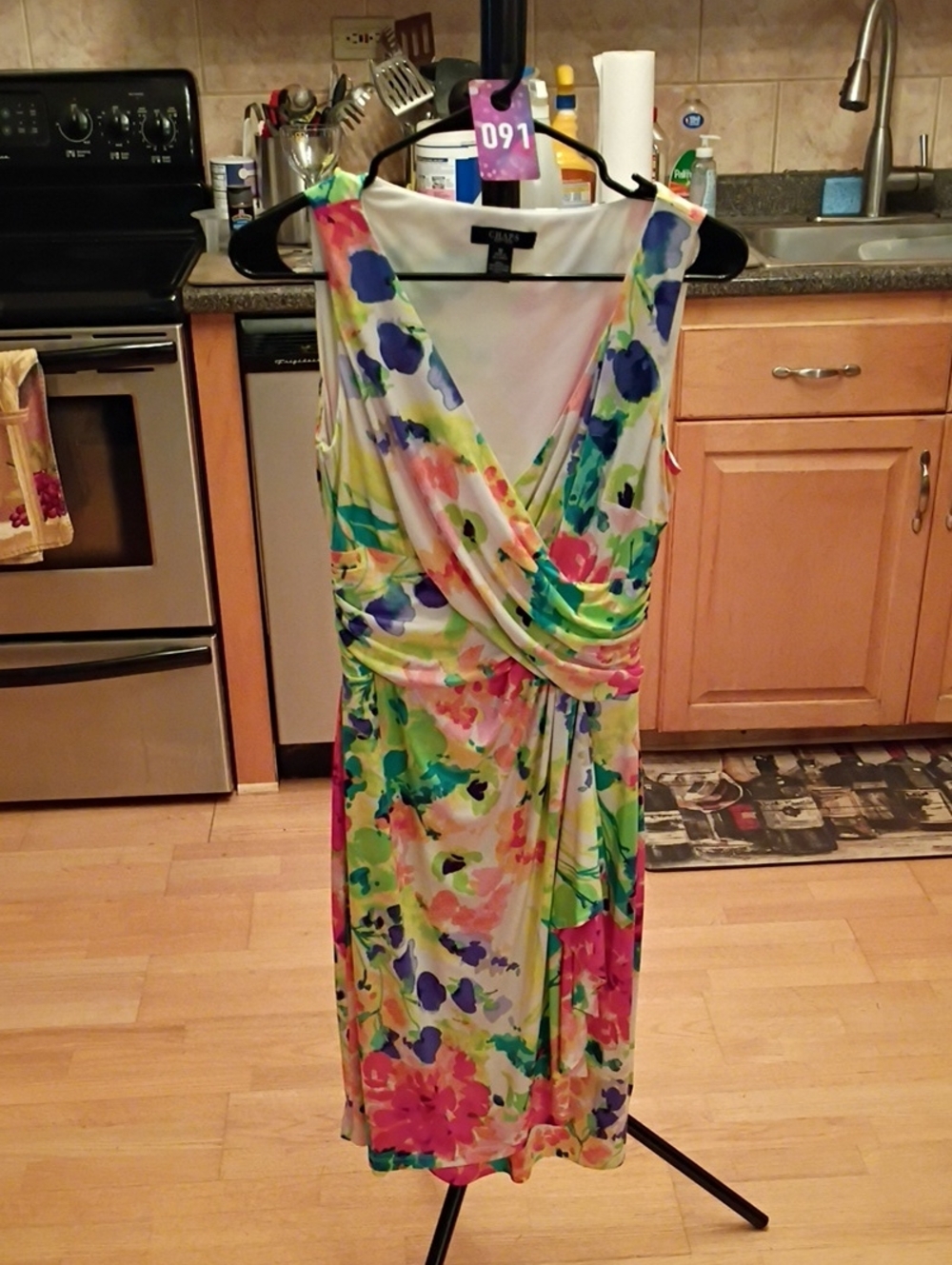 Chaps Multicolor Watercolor Floral Wrap-Front Midi Dress